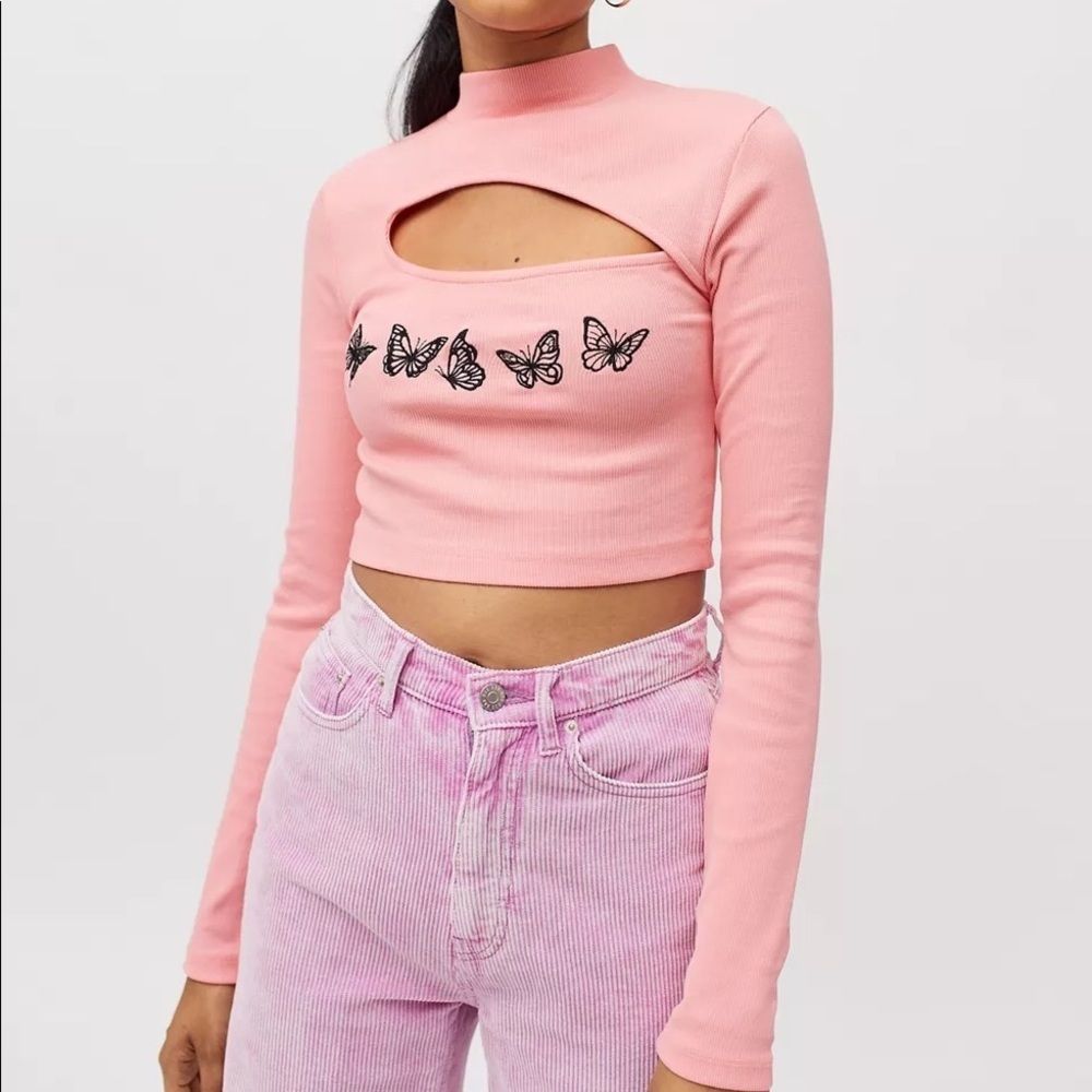 UO Embroidered Butterfly Long Sleeve Tee